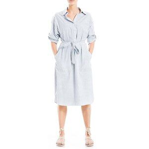 Max Studio Roll Tab Sleeve Shirt Dress in Denim Stripe